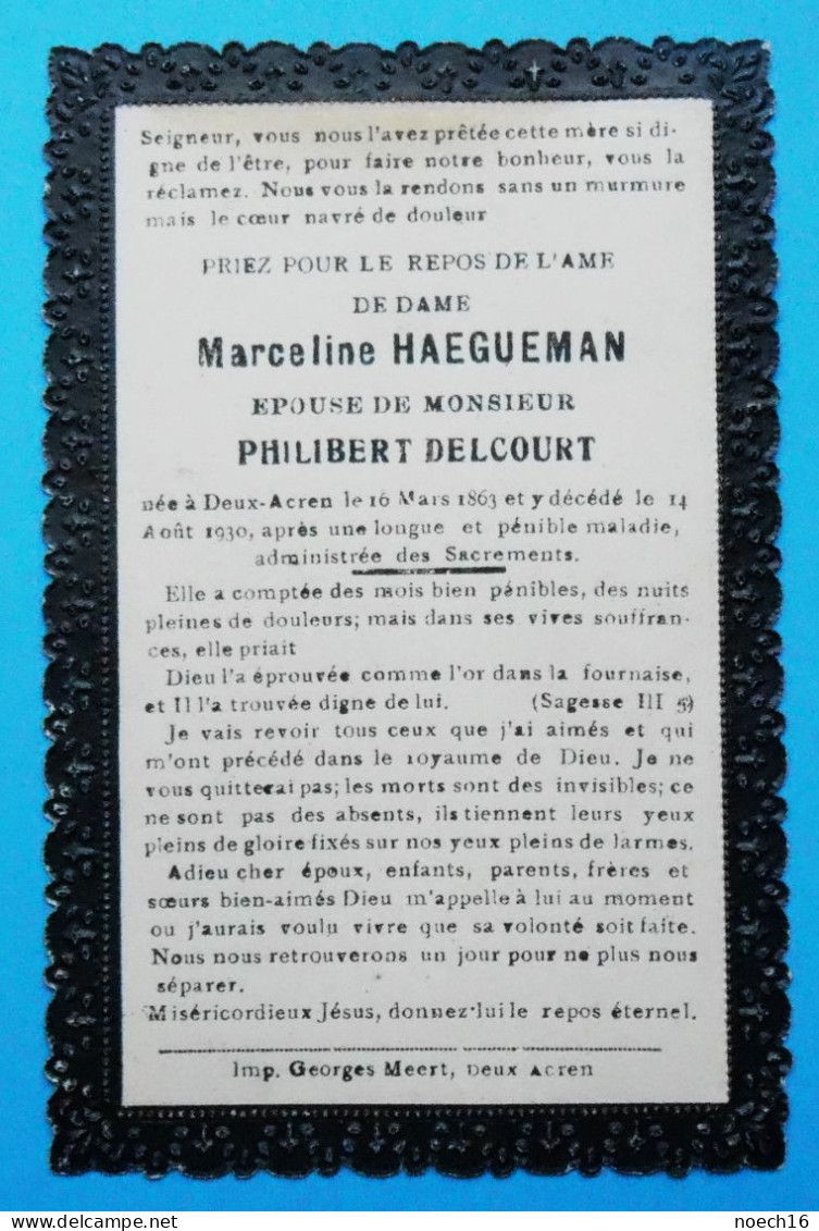Image Mortuaire Dentelle. Marceline Haegeman Deux-Acren 1863-1930 - Santini