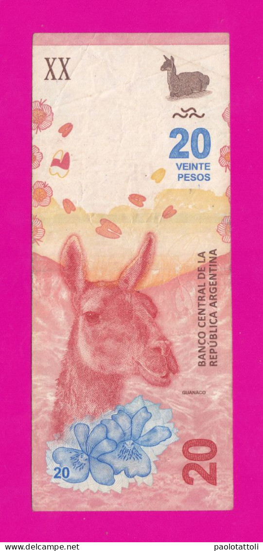 Argentina , 2017- 20 Pesos. Obverse Guanaco & Flowers. Reverse Patagonian Landscape. - Argentinien
