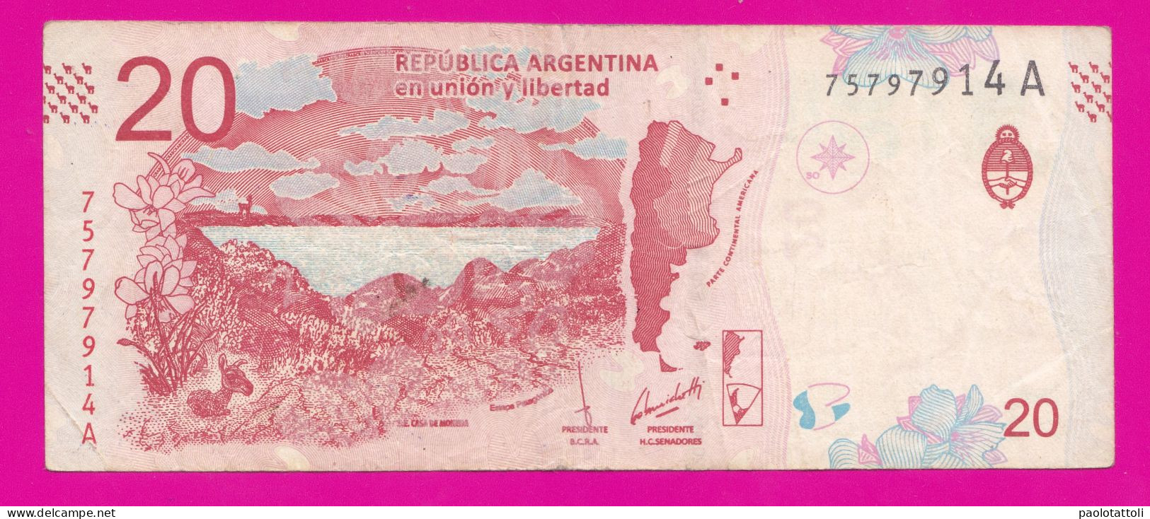 Argentina , 2017- 20 Pesos. Obverse Guanaco & Flowers. Reverse Patagonian Landscape. - Argentinien
