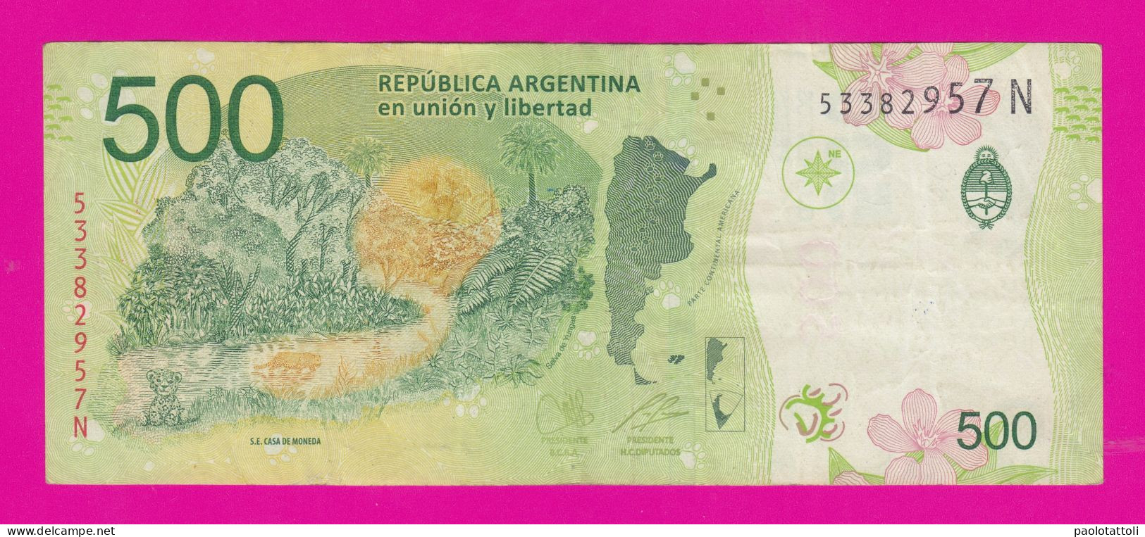 Argentina , 2020-2022- 500 Pesos. Suffix N. Obverse  Jaguar. Reverse Selva De Yungas - - Argentine