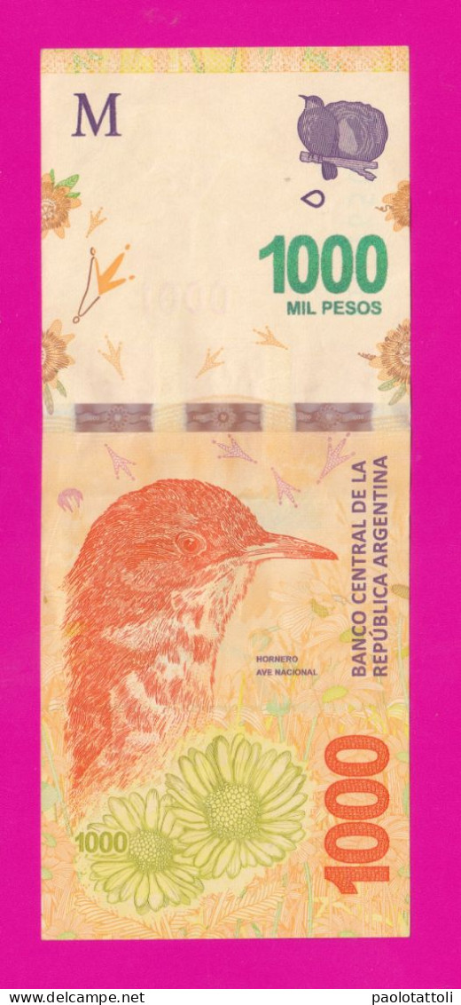 Argentina , 2020-2022- 1000 Pesos, Suffix GA. Obverse Hornero, National Bird. Reverse Pampa. - Argentina