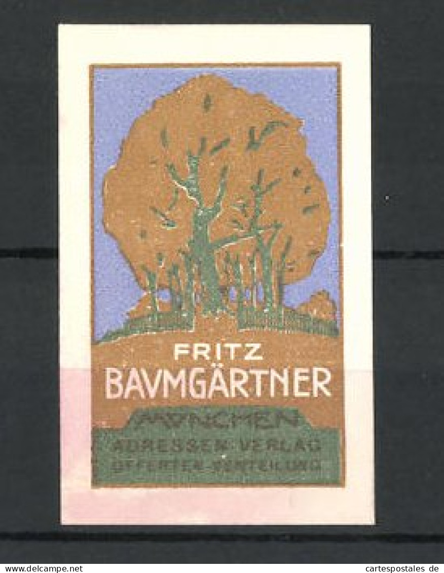 Reklamemarke Adressen-Verlag Fritz Baumgärtner, Ansicht Eines Alten Baumes  - Erinnophilie