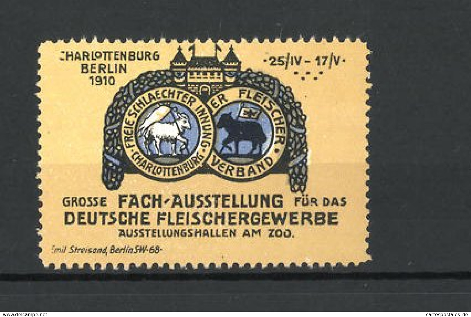 Reklamemarke Berlin-Charlottenburg, Grosse Fach-Ausstellung Für Das Deutsche Fleischergewerbe 1910, Wappen  - Erinnofilia