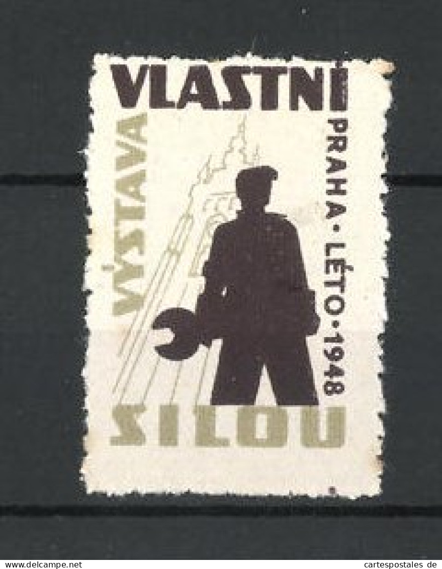Reklamemarke Prag-Praha, Vystava Vlastini Silou 1948, Männer-Silhouette Vor Kirchturm  - Erinnophilie