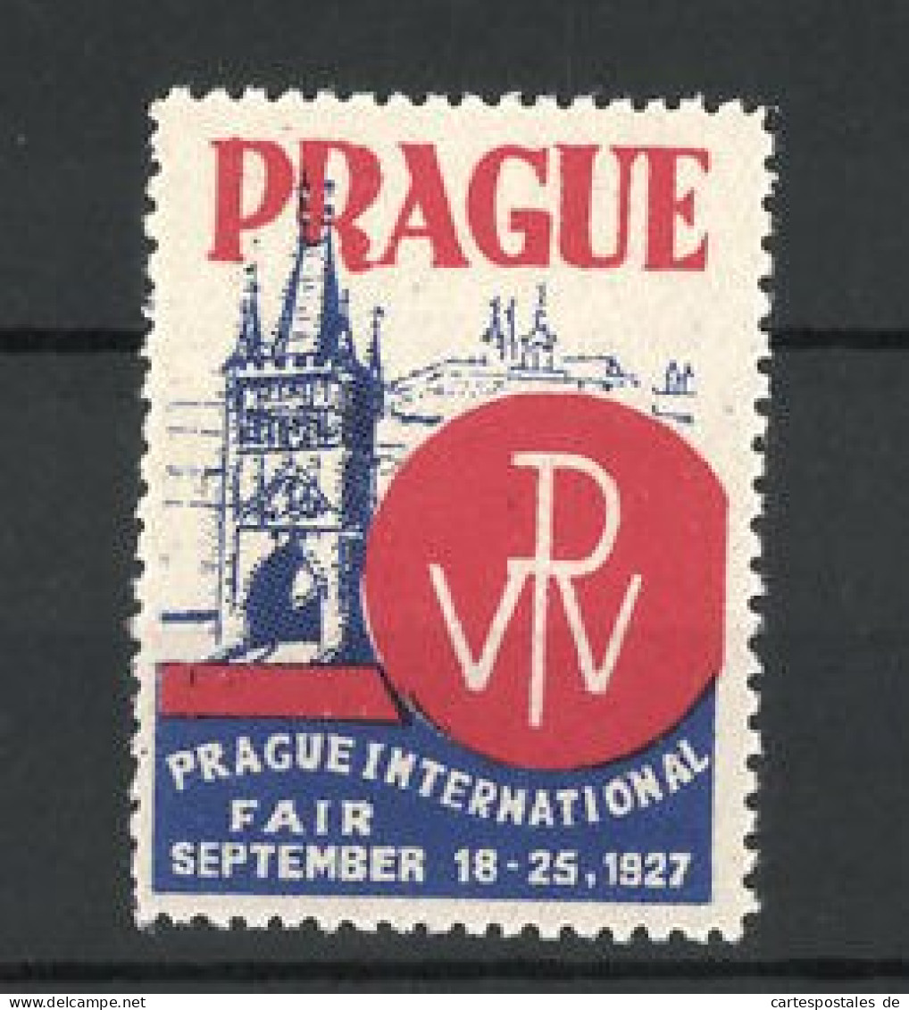 Reklamemarke Prag-Prague, International Fair 1927, Stadttor & Messelogo  - Erinnophilie