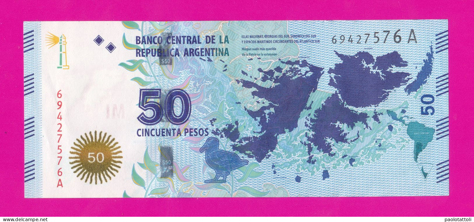 Argentina ,2015 - 50 Pesos. Suffix 76A.Obverse Outlines Of Islas Malvinas. Reverse Gaucho Antonio Rivero. - Argentinien
