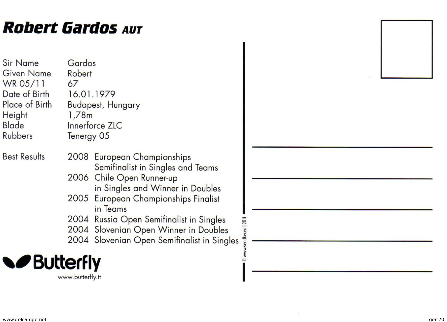 Austria / Autriche 2011, Robert Gardos - Tischtennis