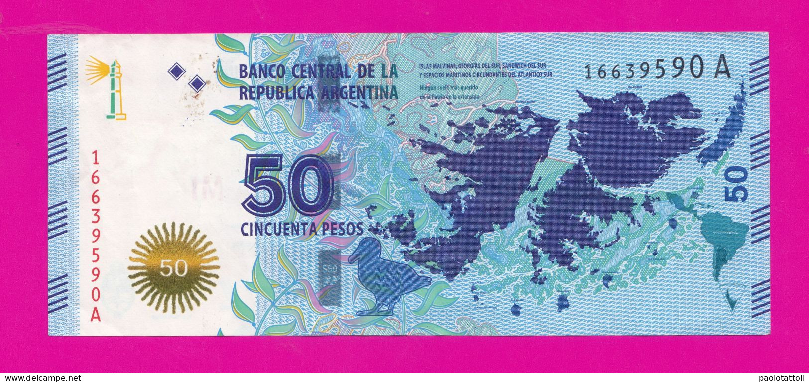 Argentina ,2015 - 50 Pesos. Suffix 76A.Obverse Outlines Of Islas Malvinas. Reverse Gaucho Antonio Rivero. - Argentinië