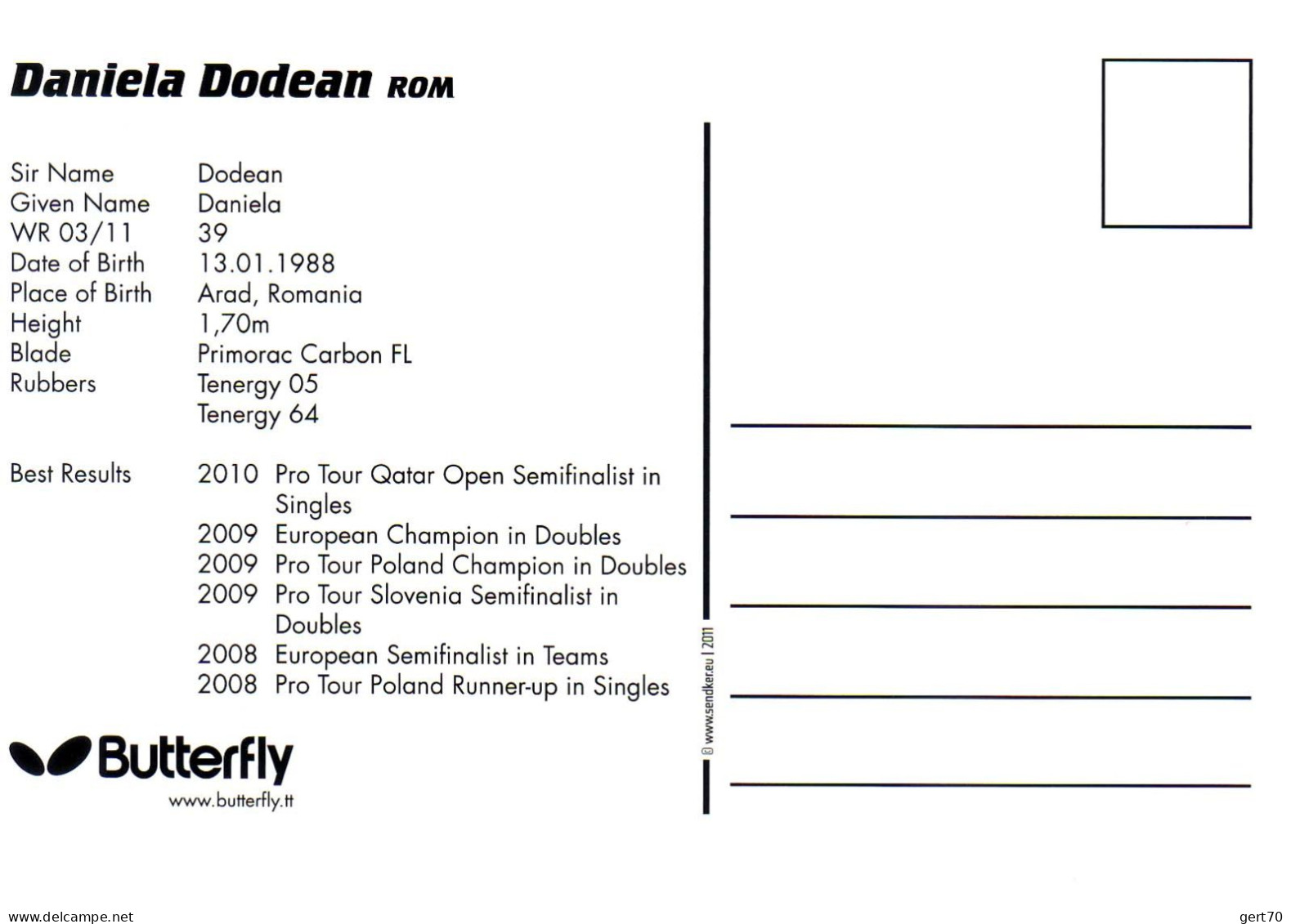 Romania / Roumanie 2011, Daniela Dodean - Tennis De Table