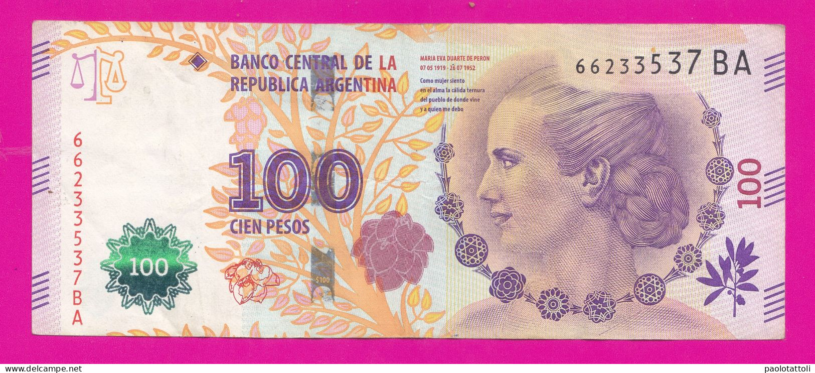 Argentina ,2015 - 1000 Pesos. Suffix T. 60th Anniversary Of Death. Obverse Maria Eva Duarte De Peron. - Argentina