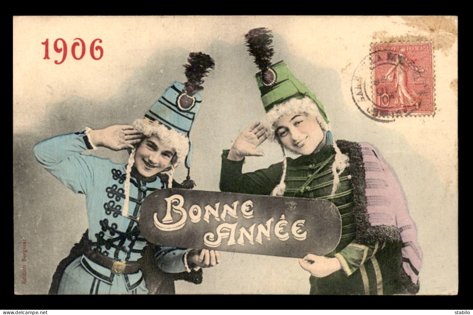 BERGERET - BONNE ANNEE 1906 - CARTE COLORISEE - Bergeret