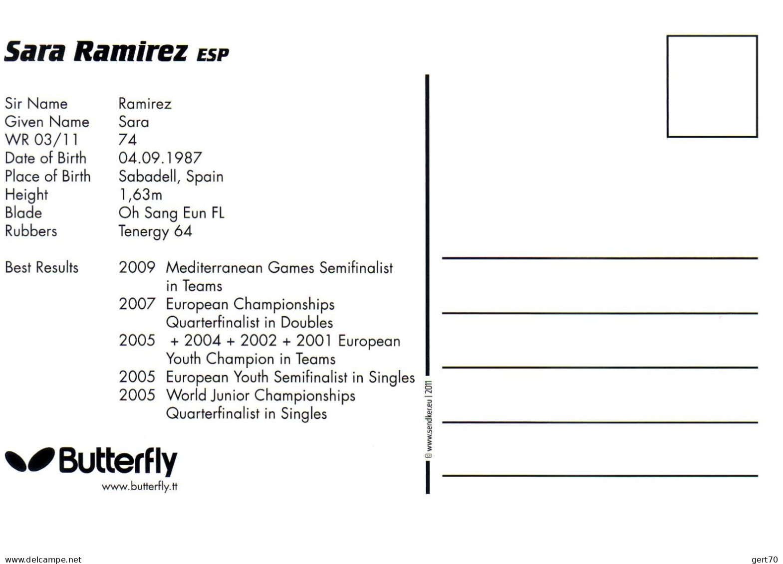 Spain / Espagne 2011, Sara Ramirez - Tennis De Table