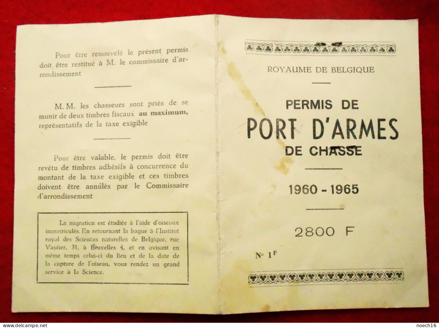 Permis De Port D'Armes De Chasse 1960-1965. Momignies, Arrondissement Thuin. Timbres Fiscaux Et Taxe Provinciale - Collections