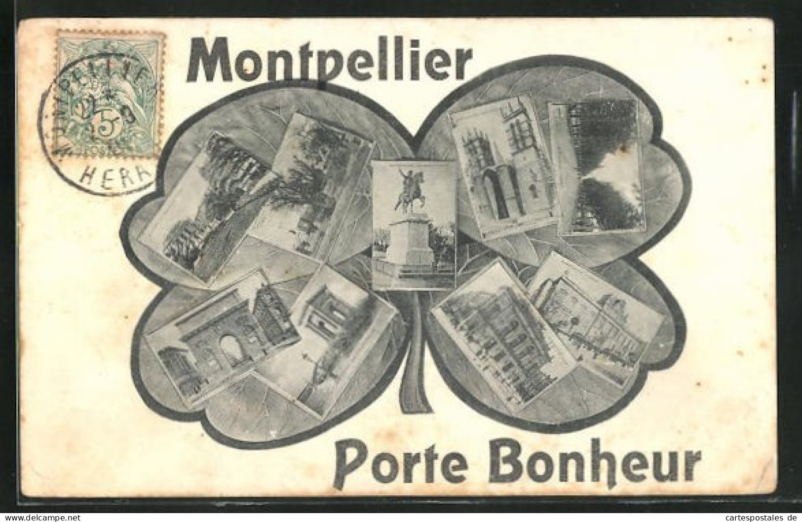 CPA Montpellier, Porte Bonheur, Vue Généralee In Einem Vierblattklee  - Montpellier