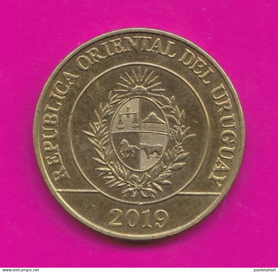 Uruguay, 2019- 5 Pesos. Fauna Of Uruguay - Brass Plated Steel- Obverse Coat Of Arms. Reverse Uruguaian Bird. Nandù. - Uruguay