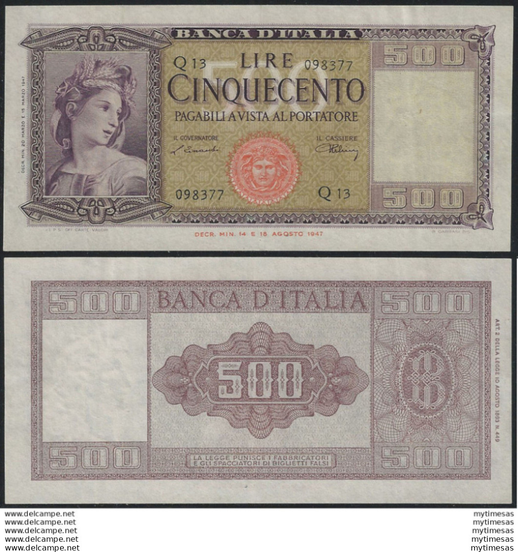 1947 Lire 500 Italia E Spighe STP Rif BI 544 Alfa - Andere & Zonder Classificatie