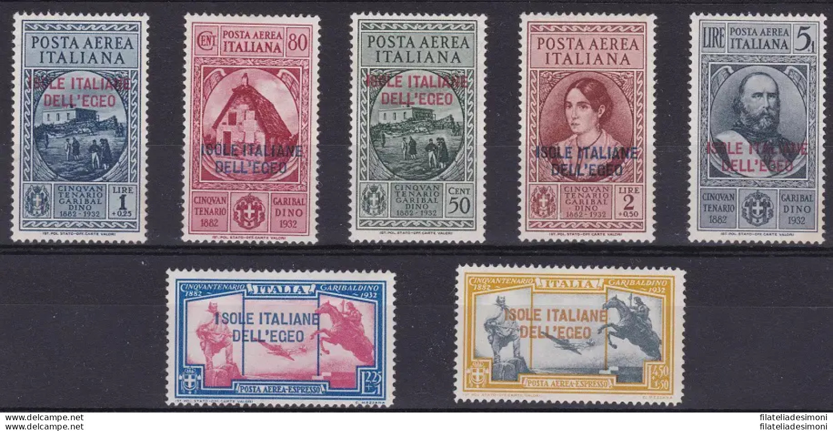 1932 EGEO, PA 14/20  Garibaldi Serie Di 7 Valori MNH/** Certificato Biondi - Egée