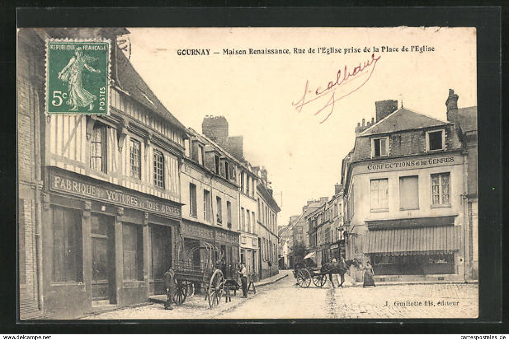 CPA Gournay, Maison Renaissance, Rue De L`Eglise Prise De La Place De L`Eglise  - Sonstige & Ohne Zuordnung