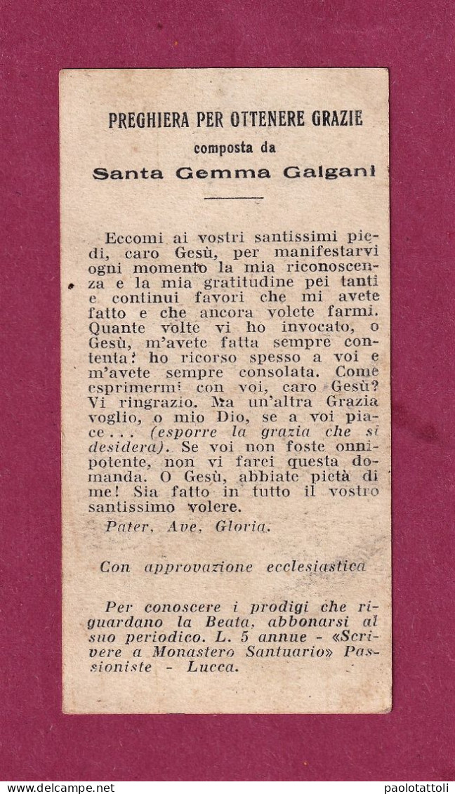Santini, Santa Gemma Galgani. Con Approvazione Ecclesiastica. Dated 15.9.1943. - Devotion Images