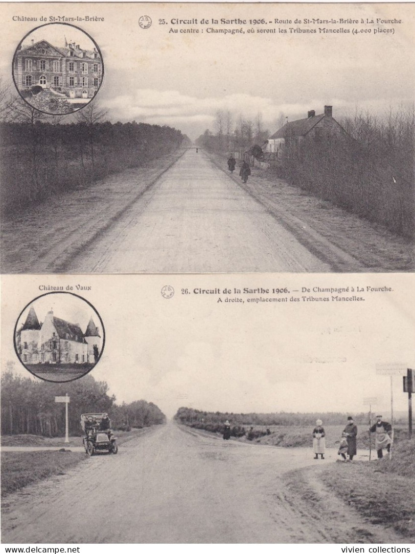 Série complète des 26 cartes édit. J. B. Course automobile circuit de la Sarthe 1906 Le Mans St Calais La Ferté Bernard