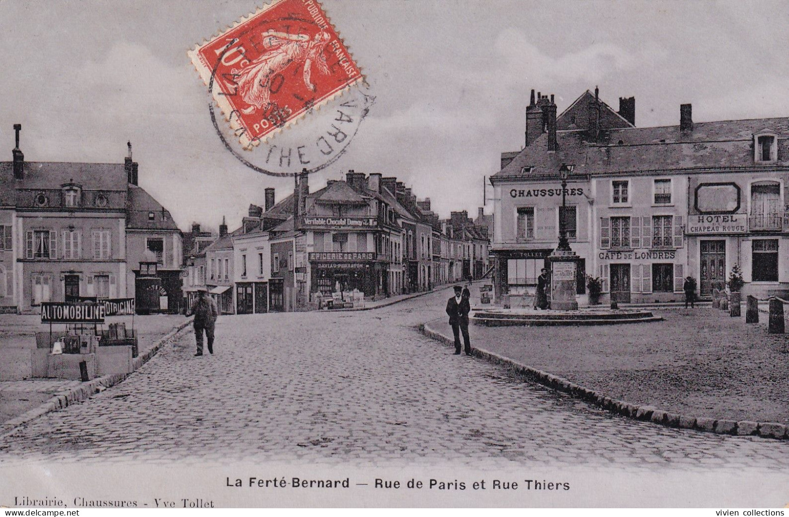 La Ferte Bernard (72 Sarthe) Rue De Paris Et Rue Thiers - édit. Librairie Vve Tollet (carte Glacée Type Carte Photo) - La Ferte Bernard