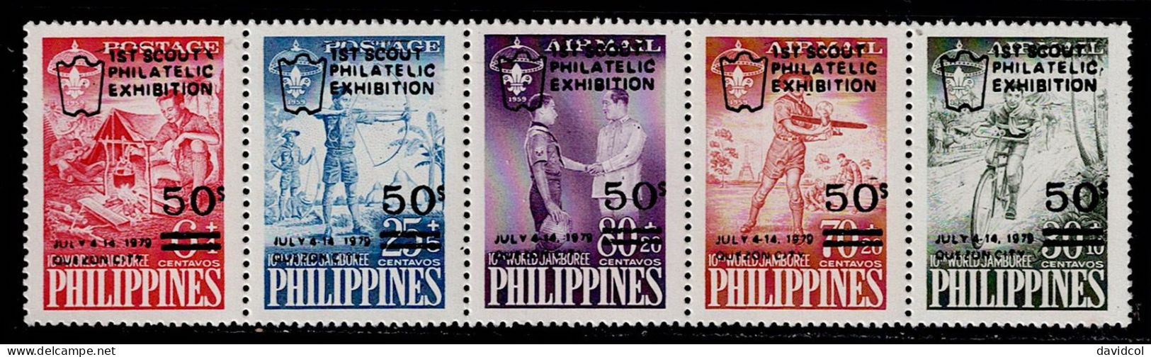 FIL-02- PHILIPPINES - 1979 - MNH -SCOUTS- STRIP - 1ST SCOUT PHILATELIC EXHIBITION - Philippines