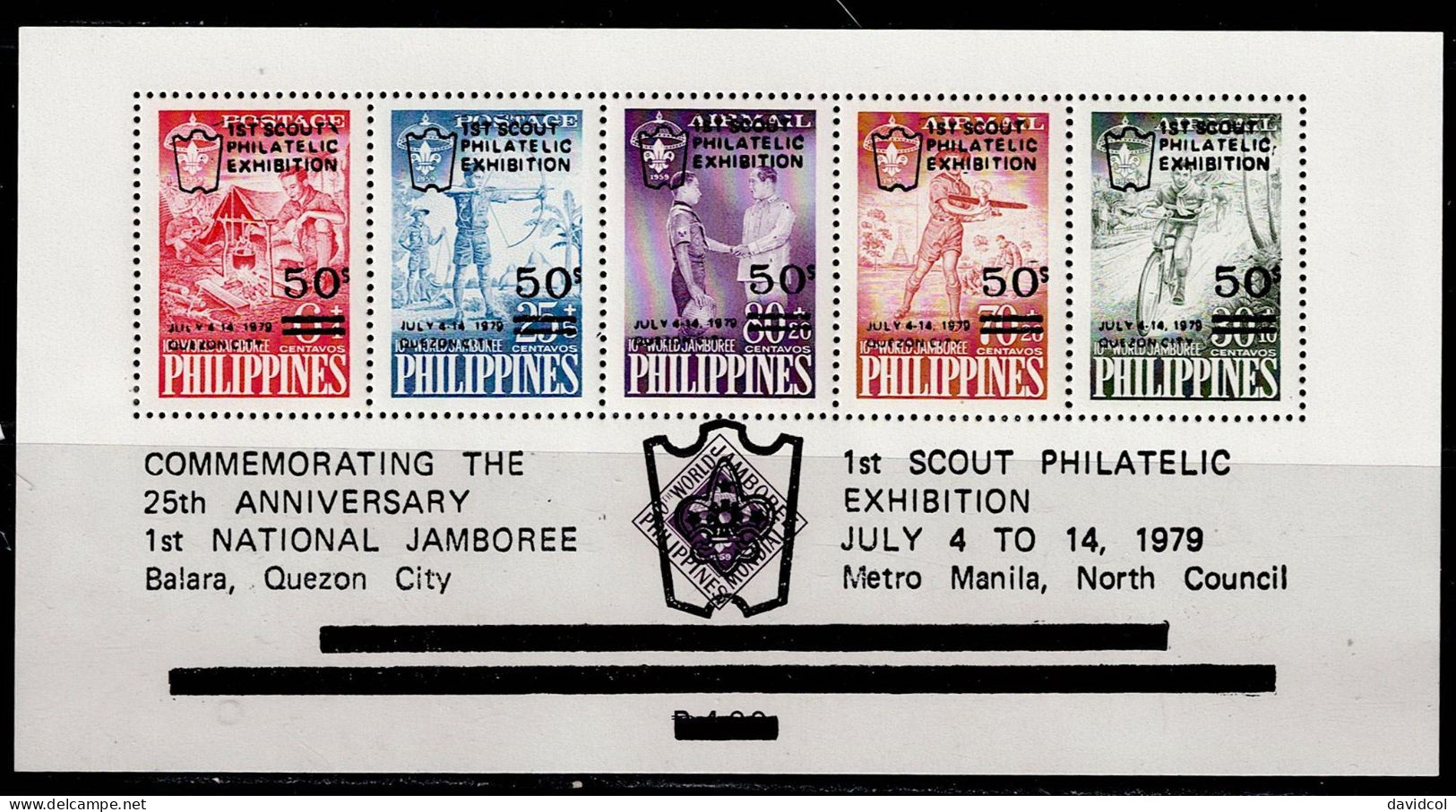 FIL-03- PHILIPPINES - 1979 - MNH -SCOUTS- S/S- 1ST SCOUT PHILATELIC EXHIBITION - Philippinen