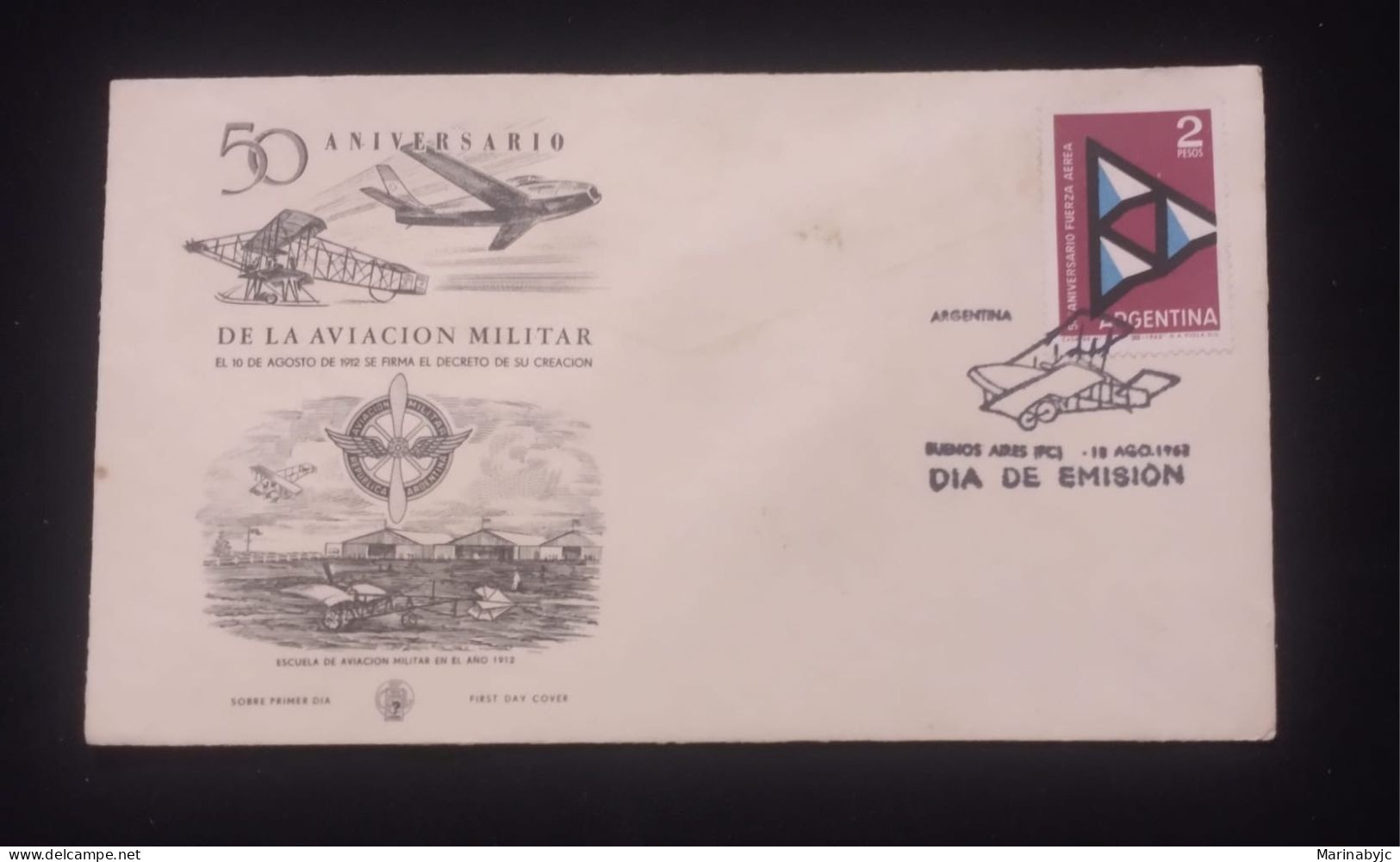 C) 1962, ARGENTINA, 50TH ANNIVERSARY OF ARGENTINE AVIATION, FDC, XF - Argentina