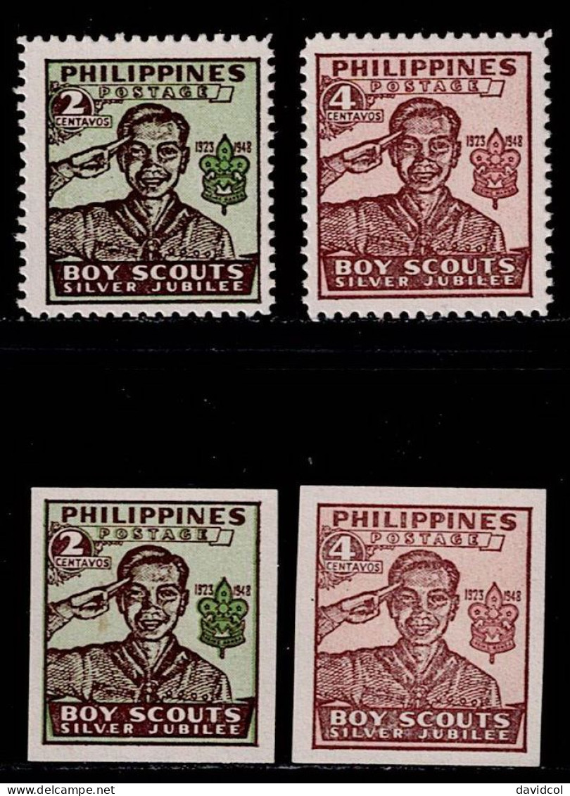 FIL-06- PHILIPPINES - 1948 - MNH -SCOUTS- PERF. + IMPERFORATE- 25TH ANNIVERSARY OF THE SCOUTS IN PHILIPPINES - Philippines