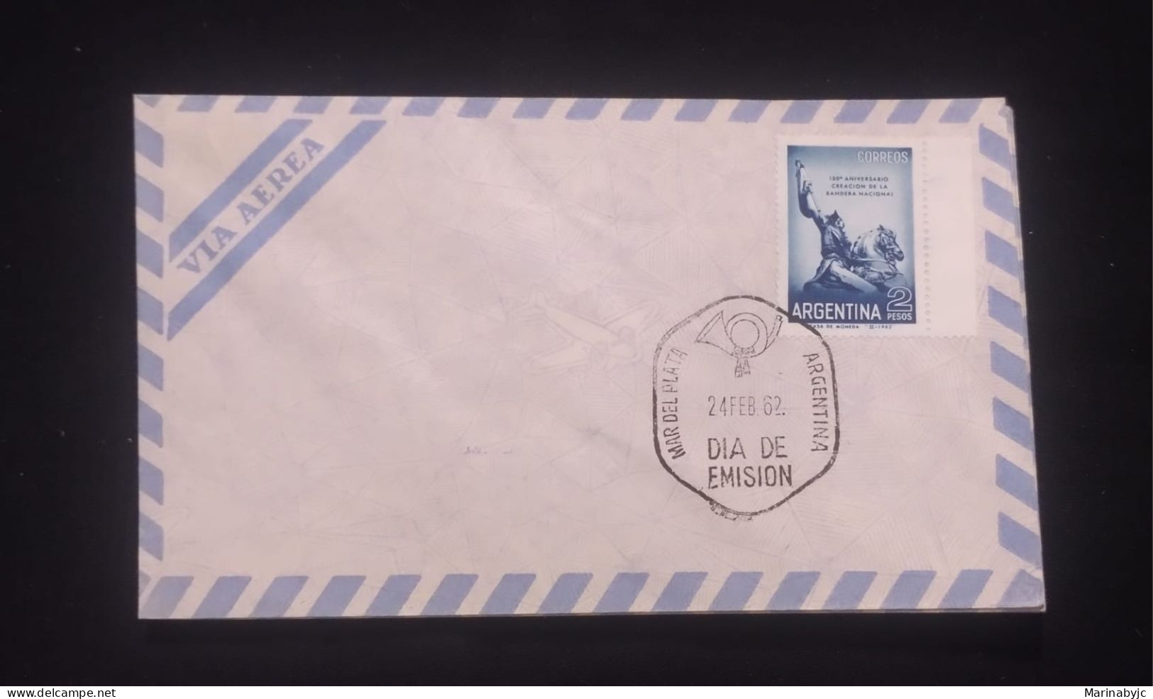 C) 1962, ARGENTINA, AIR MAIL, 150TH ANNIVERSARY OF THE NATIONAL FLAG, STATUE OF MANUEL BELGRANO. XF - Argentinië
