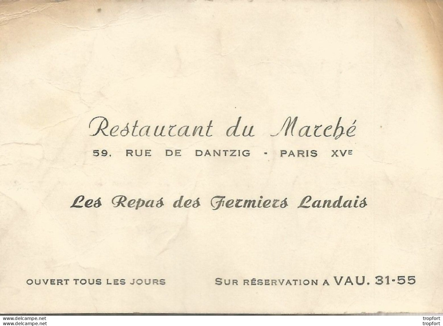 75 Restaurant Du Marché Rue De Dantzig 75006 PARIS / CARTE De VISITE Publicitaire PUB Restaurant - Visitenkarten