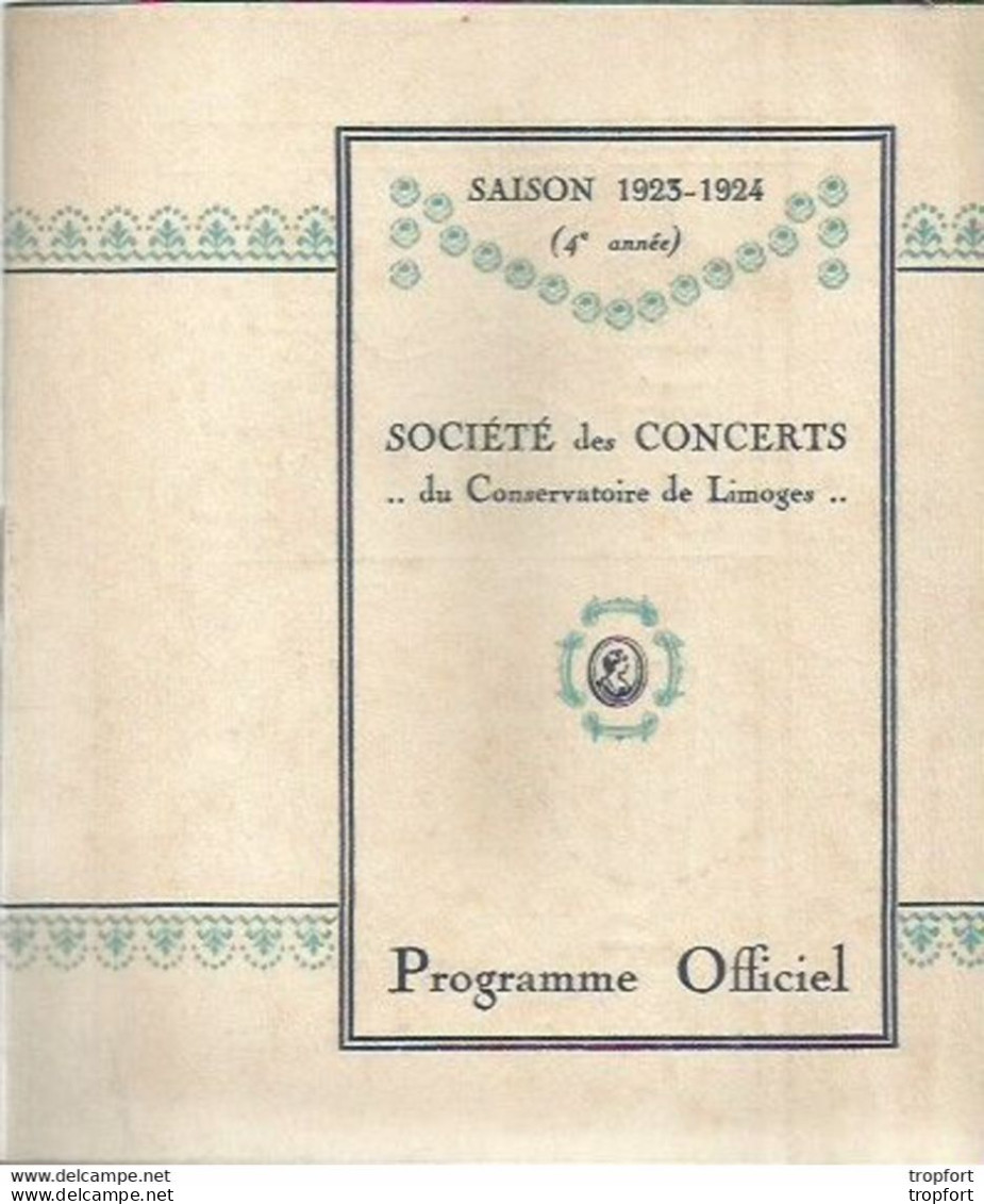 CD / PROGRAMME 1923 LIMOGES Musique CONCERT FILLET HEKKING GARES Rare PUB PANHARD - Programs