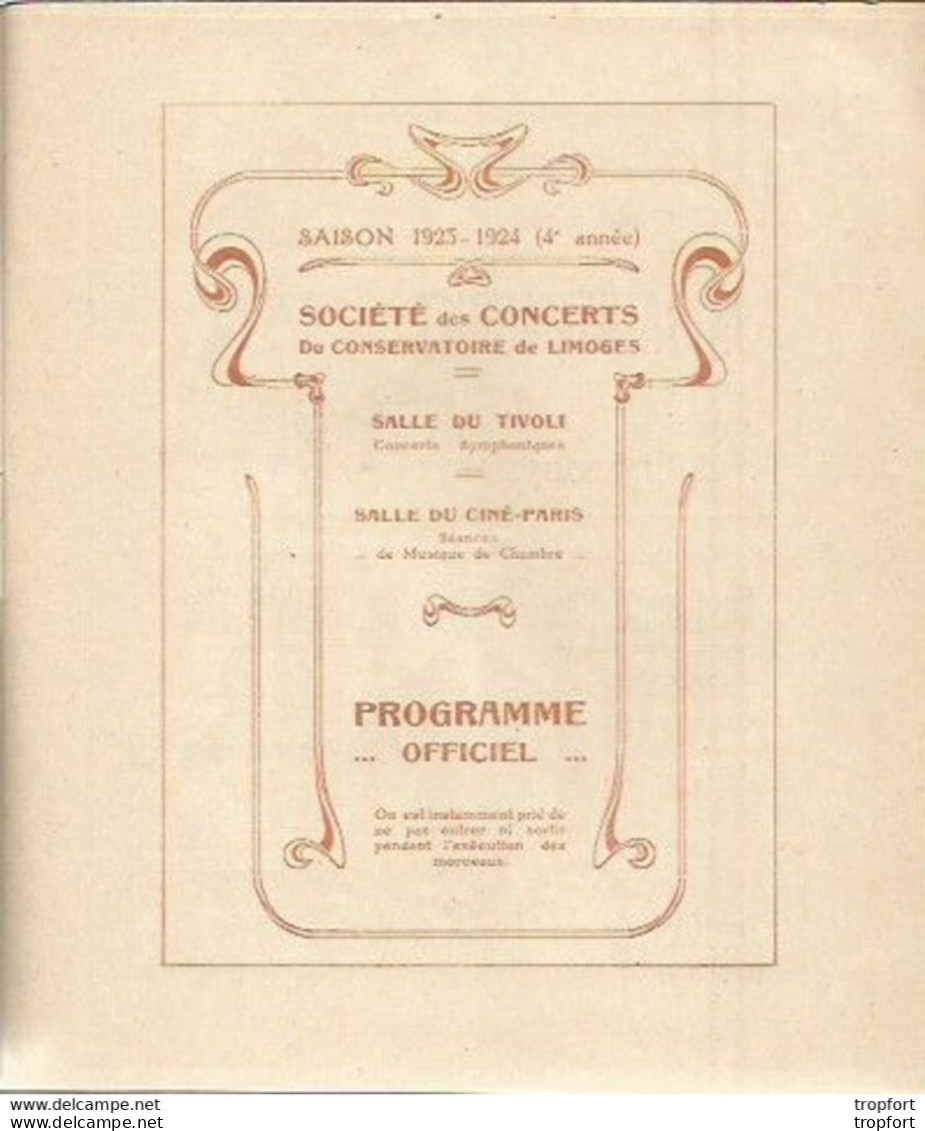 CD / PROGRAMME 1923 LIMOGES Musique CONCERT FILLET HEKKING GARES Rare PUB PANHARD - Programmes