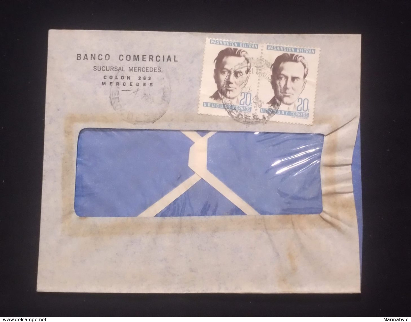 C) 1966, URUGUAY, INTERNAL MAIL, COMMERCIAL BANK, BELTRAN CRESPO BATLLE DOUBLE STAMP. - Uruguay