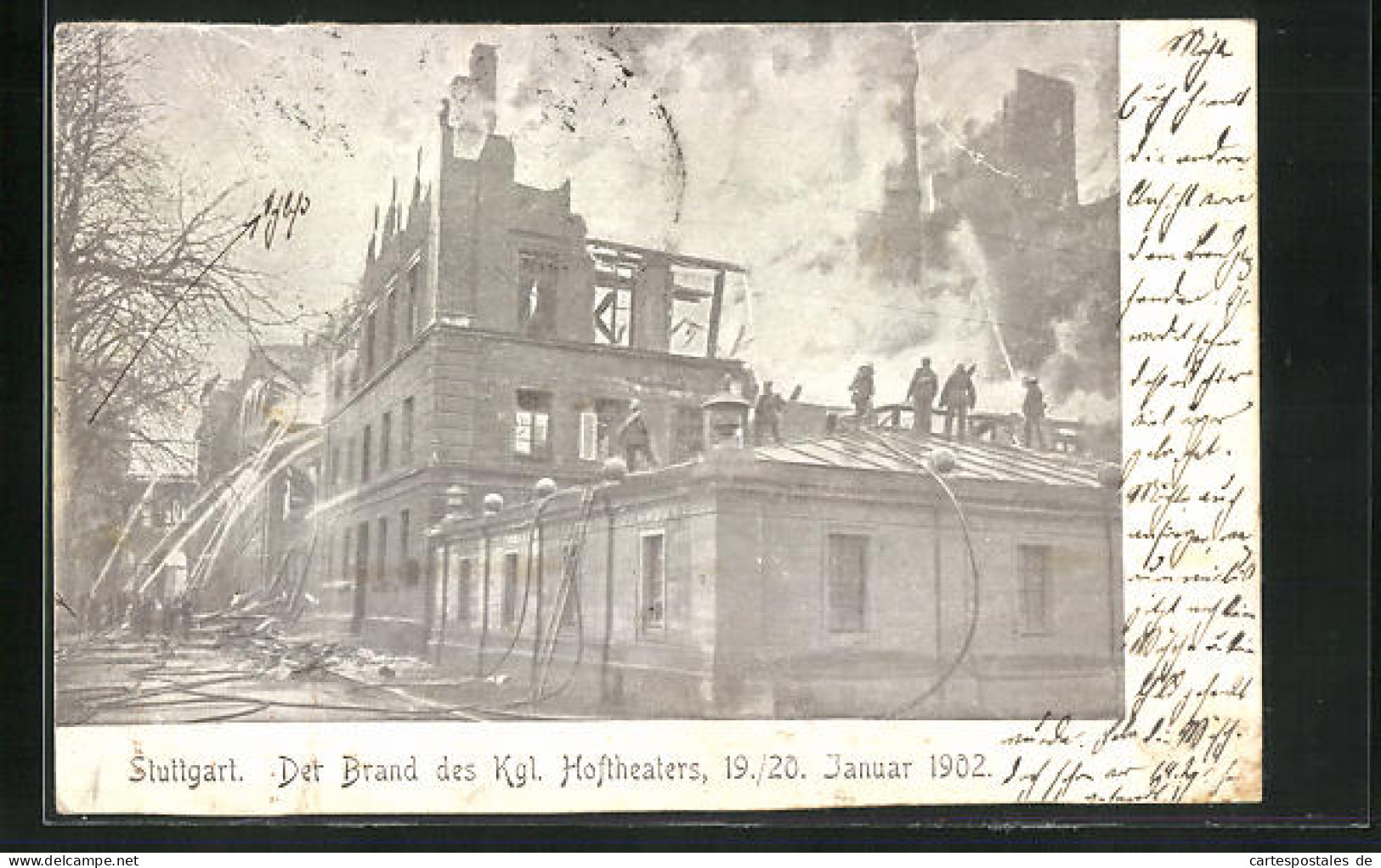 AK Stuttgart, Der Brand Des Königlichen Hoftheaters 1902  - Catastrofi