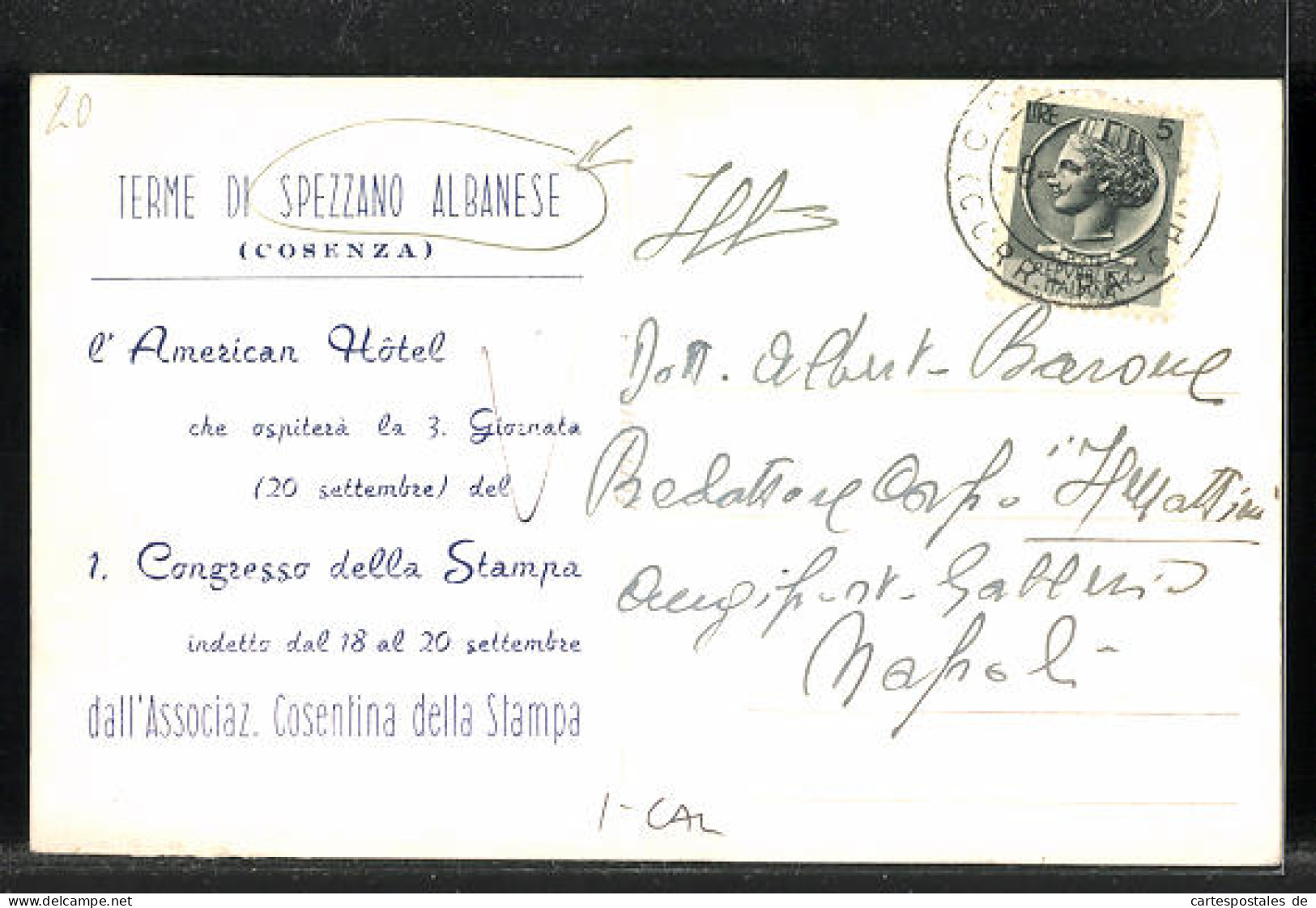 Cartolina Spezzano Albanese, Terme, Congresso Della Stampa, American Hotel  - Sonstige & Ohne Zuordnung