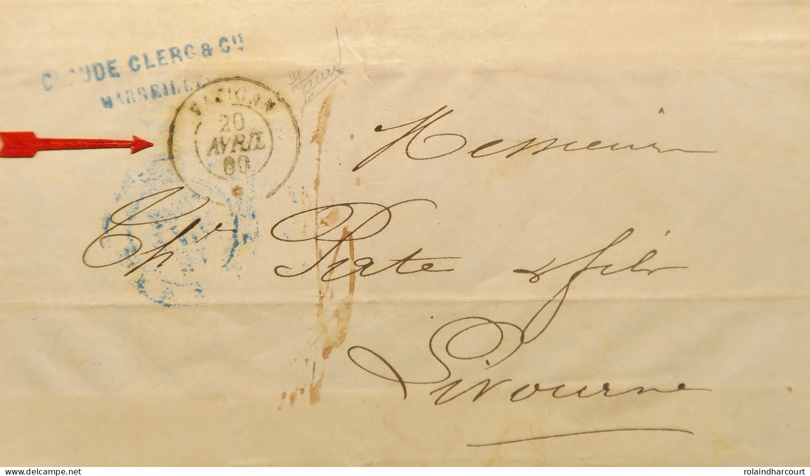 A536 - POSTE MARITIME - Lettre (LAC) MARSEILLE (20 AVRIL 1860) à LIVOURNE Par Le Bateau Vapeur VATICAN (LIGNE D'ITALIE) - Schiffspost