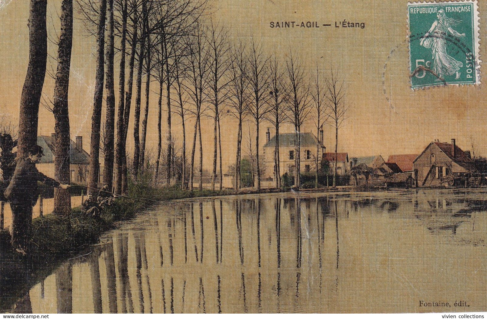 Saint Agil (41 Loir Et Cher) L'étang - Pêcheurs Du Dimanche - édit. Fontaine Carte Toilée Colorisée - Sonstige & Ohne Zuordnung