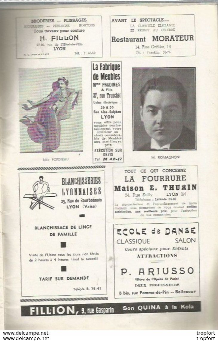 B1 / Old theater program // PROGRAMME Théâtre opéra LA CHAUVE SOURIS LYON 1934 pub Panhard Levassor