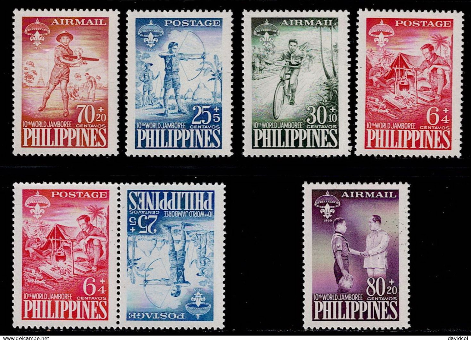 FIL-10- PHILIPPINES - 1959 - MNH -SCOUTS- 10TH WORLD JAMBOREE -AIR +SEMIPOSTAL + TETE-BECHE - Philippines