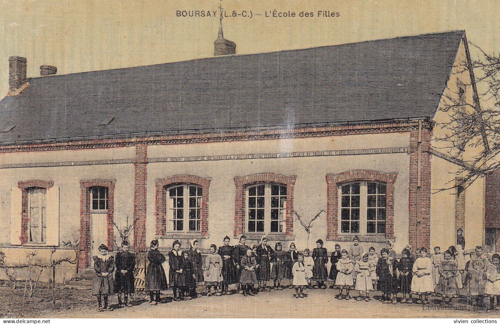 Boursay (41 Loir Et Cher) L'école Des Filles - édit. Louvencourt Carte Toilée Colorisée - Sonstige & Ohne Zuordnung