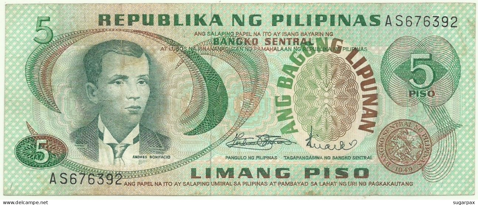Philippines - 5 Piso - ND ( 1970s ) - Pick 153 - Sign. 8 - Serie AS - ANG BAGONG LIPUNAN ( 1974 - 1985 ) - Philippines