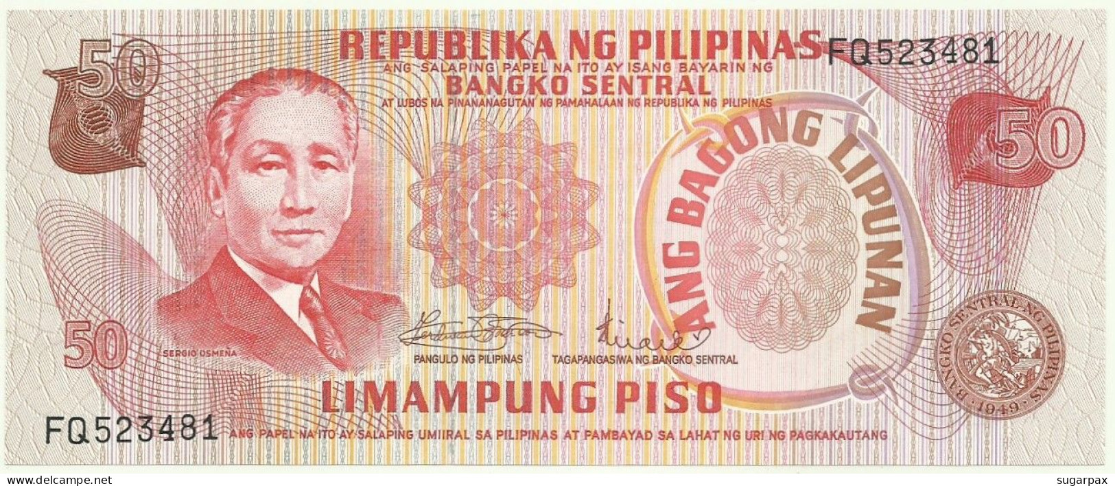 Philippines - 50 Piso - ND ( 1970s ) - Pick 156.a - Unc. - Sign. 8 - Serie FQ - ANG BAGONG LIPUNAN ( 1974 - 1985 ) - Philippines