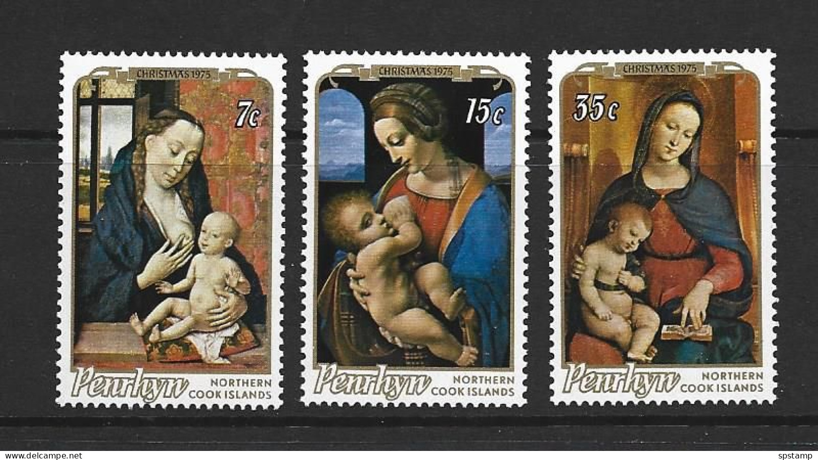 Penrhyn Island 1975 Christmas Virgin Mother And Child Paintings Set Of 3 MNH - Penrhyn