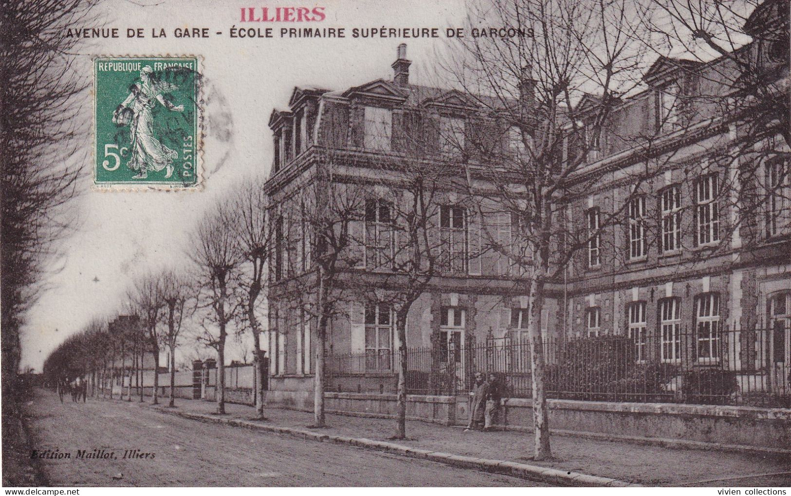 Illiers (28 Eure Et Loir) Avenue De La Gare école Primaire Supérieure De Garçons - édit. Maillot (carte Photo Glacée) - Illiers-Combray