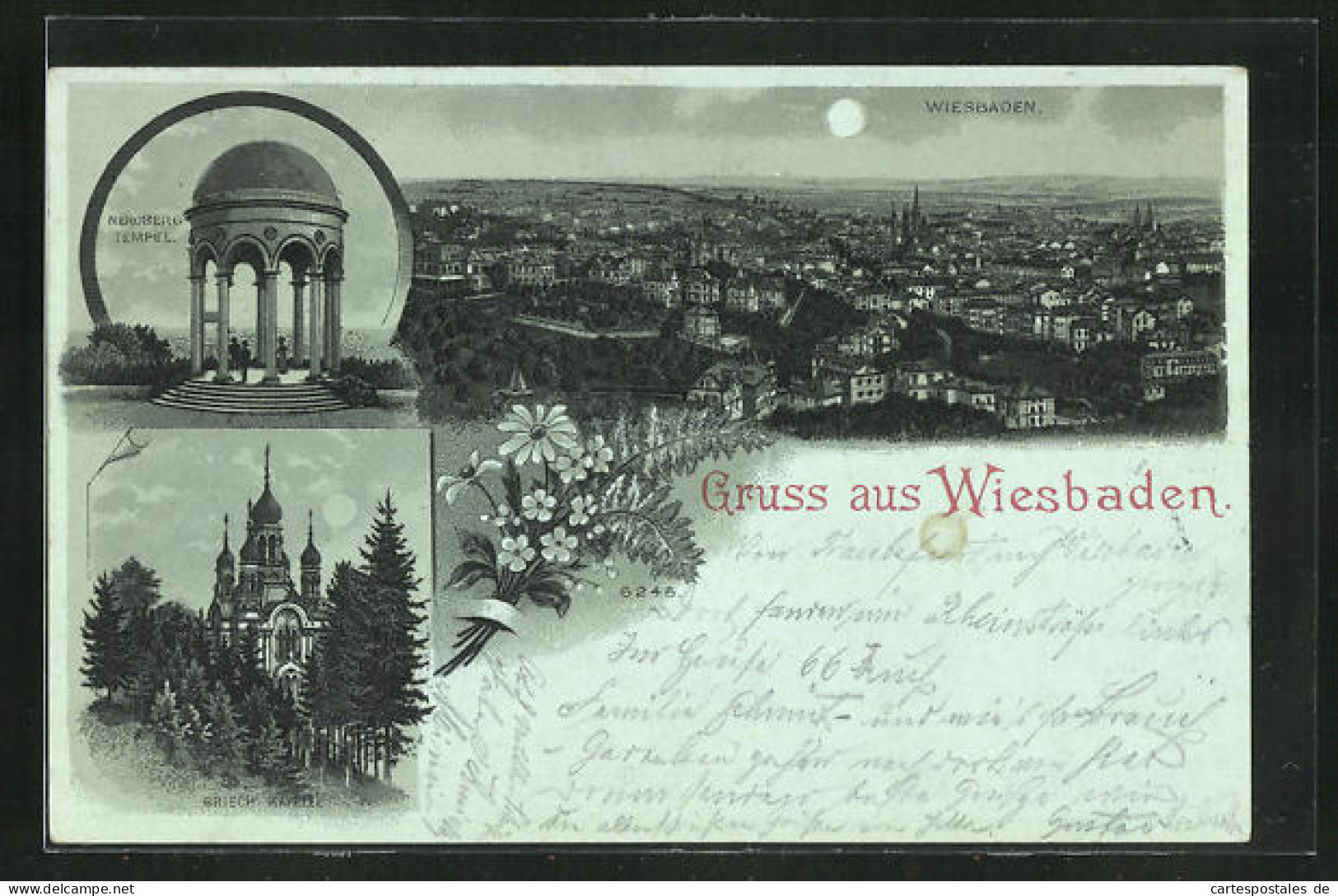 Lithographie Wiesbaden, Neroberg Tempel, Griech. Kapelle  - Wiesbaden