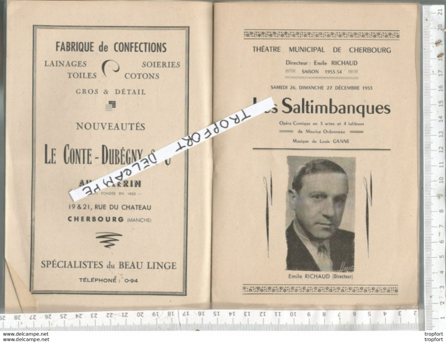 PG / Vintage // PROGRAMME THEATRE De CHERBOURG 1953  LES SALTIMBANQUES  Publicités RENAULT SIMCA - Programma's