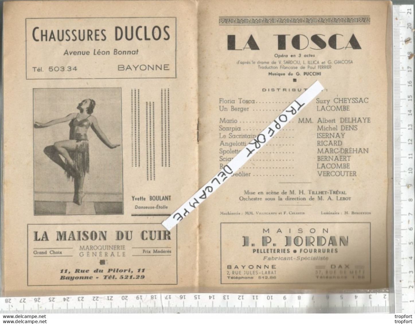 PG / Vintage // PROGRAMME Théâtre OPERA BAYONNE 1944  LA TOSCA // - Programs