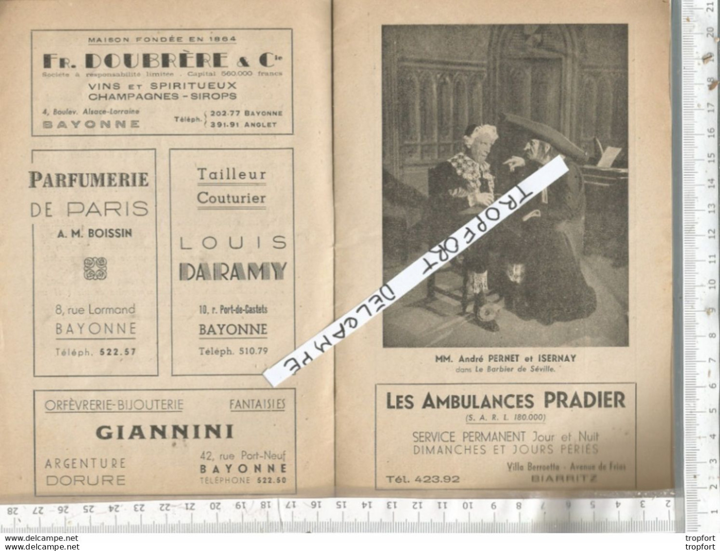PG / Vintage // PROGRAMME Théâtre OPERA BAYONNE 1944  LA TOSCA // - Programma's
