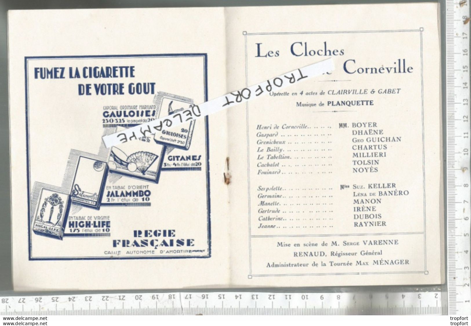 PG / Vintage // Rare PROGRAMME Tournées BOILEAUX  Les CLOCHES De CORNEVILLE  Theatre Opera - Programas